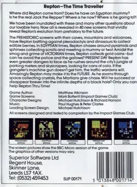 Repton 3 - Repton Thru Time (1986)(Superior Software) box cover back